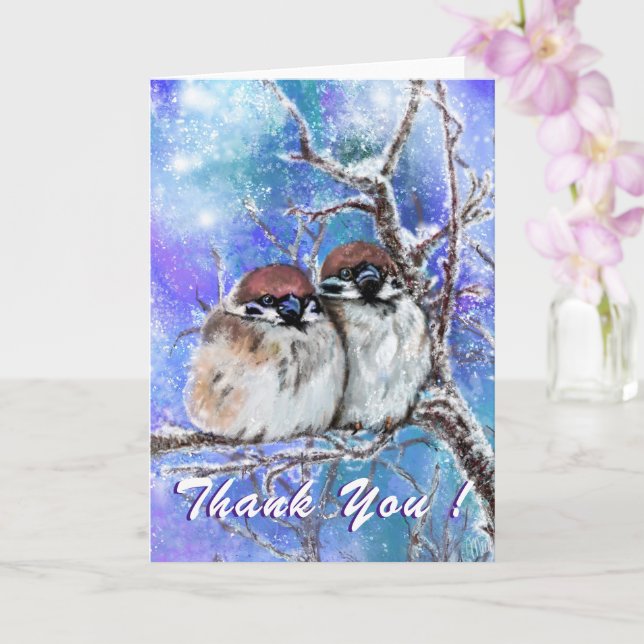 Thank You Card Winter Bird Couple (Orchid)