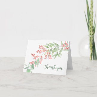 Thank You Card with Branch of Flowers and Leaves