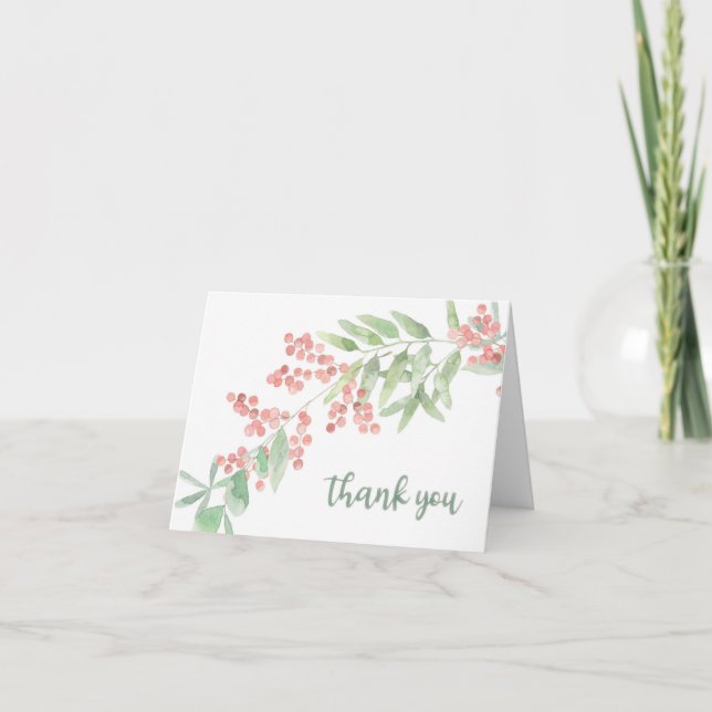 Thank You Card with Branch of Flowers and Leaves (Front)