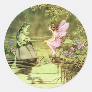 Thank You Card with Fairy and Frog Classic Round Sticker