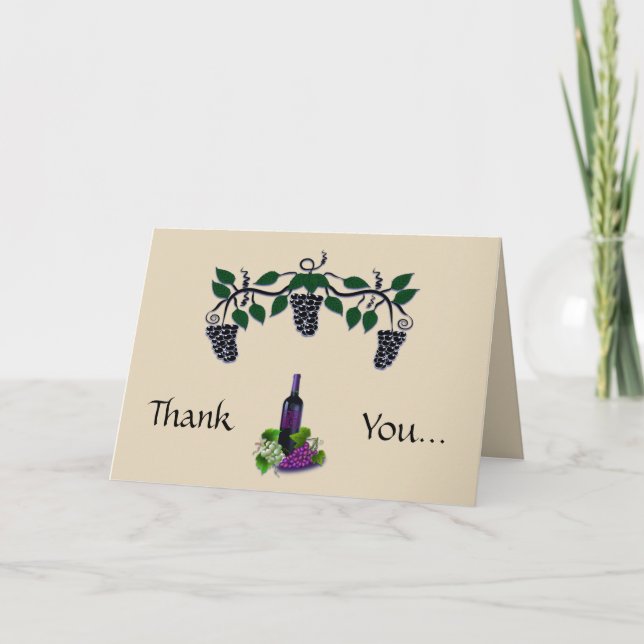 Thank you Card With Graphic of Wine and grapes (Front)