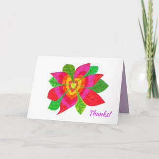 Thank You Card with Heart, Flower & Original Art