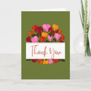Thank you card with tulips and a green background