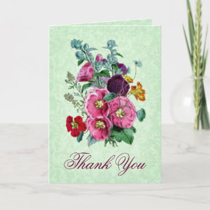 Thank You Card with Vintage Hollyhock Blooms