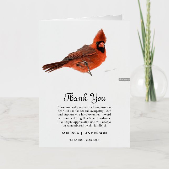 thank you cards after funeral - Cardinal Funeral  (Front)