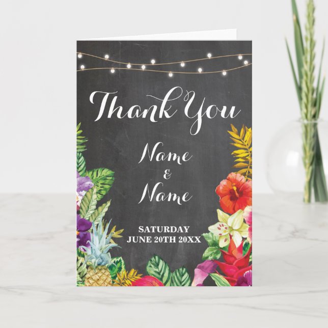 Thank You Cards Bridal Tropical Lights Wedding (Front)