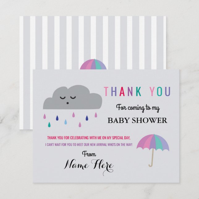 Thank You Cards Cloud Baby Shower Sprinkle Girl (Front/Back)