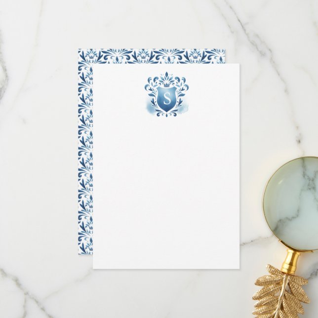 Thank You Cards Dusty Blue Crest & Monogram (Front/Back In Situ)