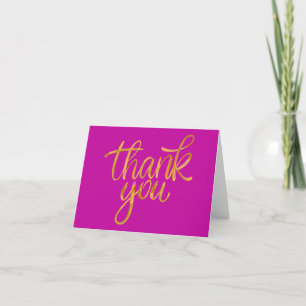 Thank You Cards Fancy Golden Script Hot Pink