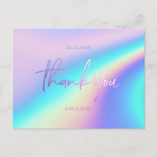 Thank You Cards Faux Foil Holographic Postcard (Front)