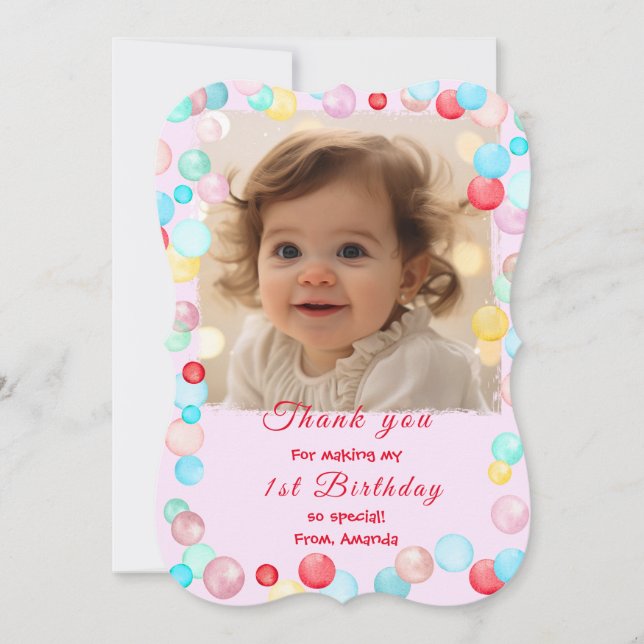 Thank You Cards for 1st Birthday With Photo (Front)