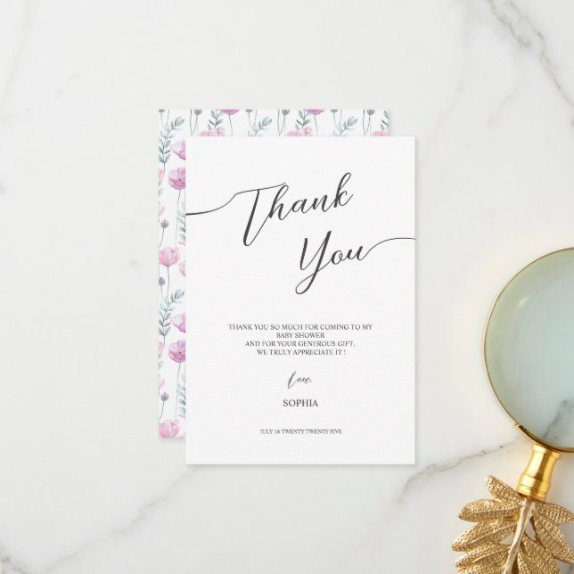 Thank You Cards for Bridal shower in a modern. (Front/Back In Situ)