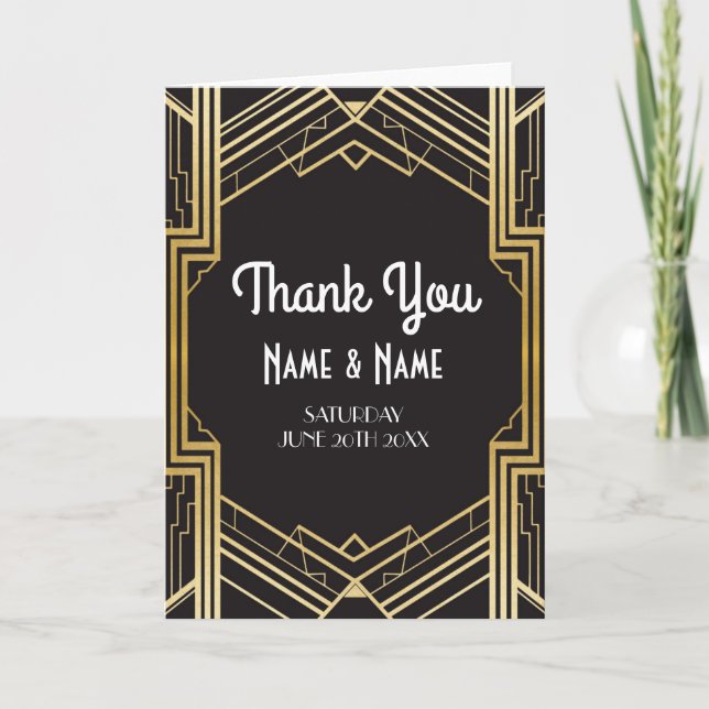 Thank You Cards Gatsby Art Deco Wedding Folded (Front)