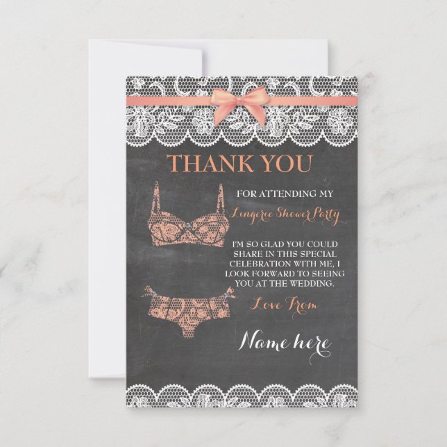 Thank You Cards Lingerie Shower Bridal Party Lace (Front)