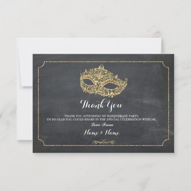 Thank You Cards Masquerade Mask Party Glitter (Front)