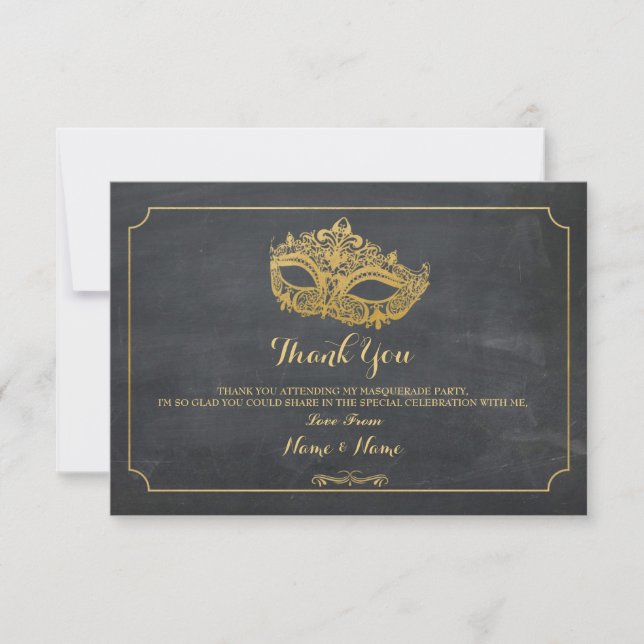 Thank You Cards Masquerade Mask Party Gold (Front)