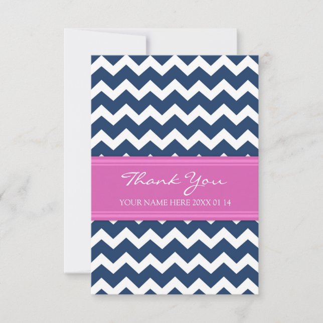 Thank You Cards Pink Blue Chevron (Front)