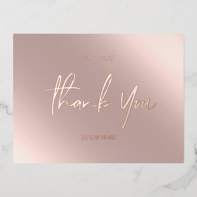 Thank You Cards Real Foil Rosegold Postcard (Front)