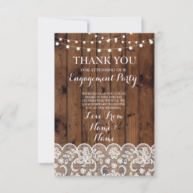 Thank You Cards Wood Lights Rustic Winter Lace (Front)