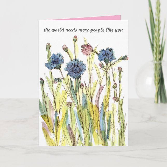 Thank You Caregiver Kindness Blue Cornflowers  Card (Front)