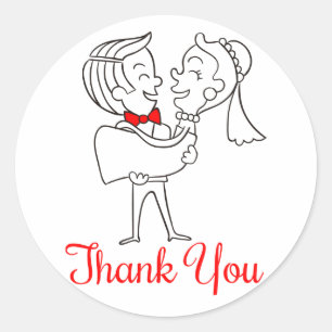 Thank You Cartoon Bride And Groom Wedding Stickers