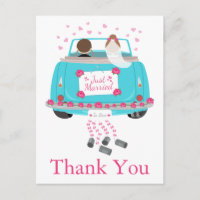 Thank You Cartoon Bride Groom Blue Pink Wedding