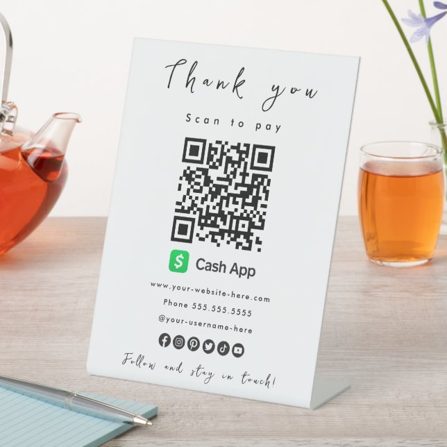 Thank You Cash App QR Code Scan to Pay White Pedestal Sign (In SItu)