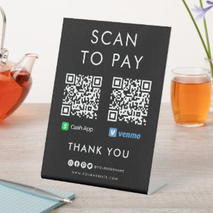 Thank you Cash App Venmo Scan to Pay QR Code Black Pedestal Sign