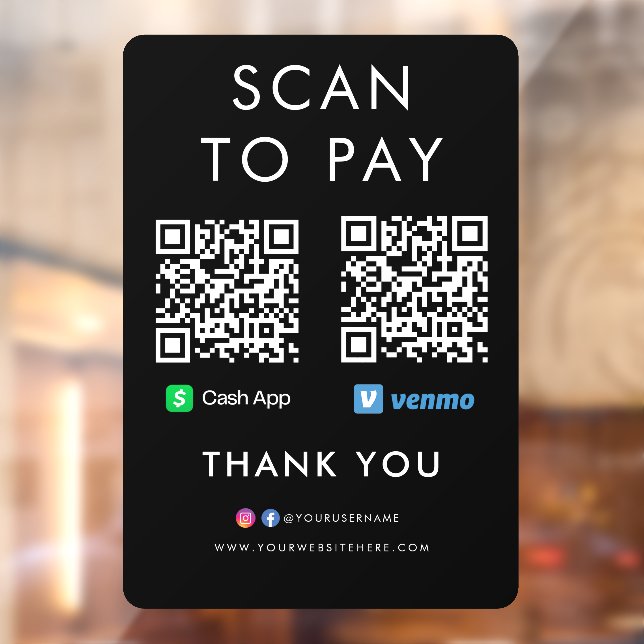 Thank you Cash App Venmo Scan to Pay QR Code Black Window Cling (Sheet 2)