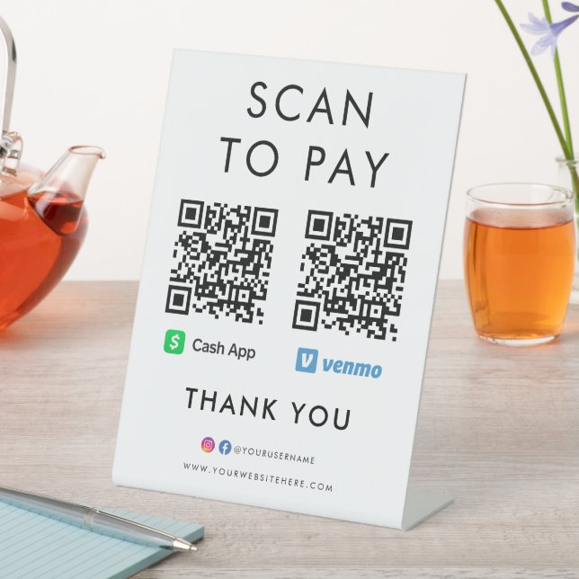 Thank you Cash App Venmo Scan to Pay QR Code White Pedestal Sign (In SItu)