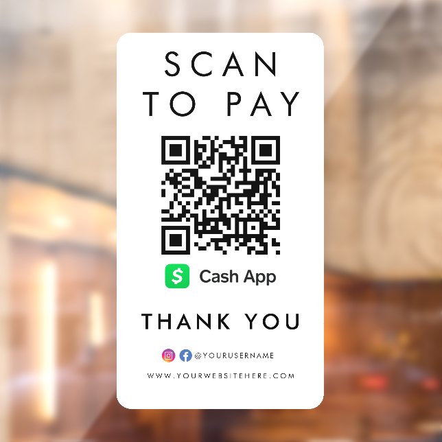 Thank you CashApp Modern Scan to Pay QR Code White Window Cling (Sheet 2)