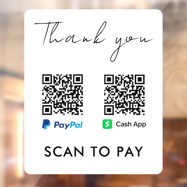 Thank You CashApp Paypal QR Code Scan to Pay White Window Cling (Sheet 2)