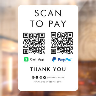 Thank you CashApp Paypal Scan to Pay QR Code White Window Cling
