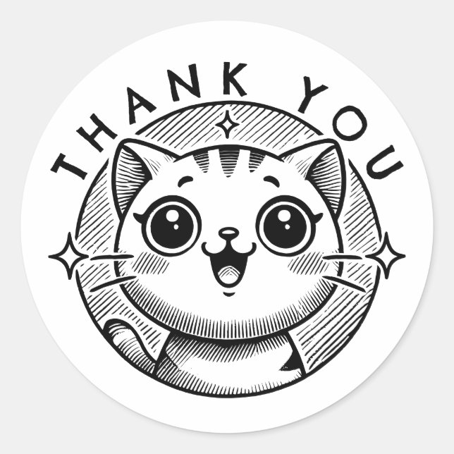 Thank You Cat Classic Round Sticker (Front)