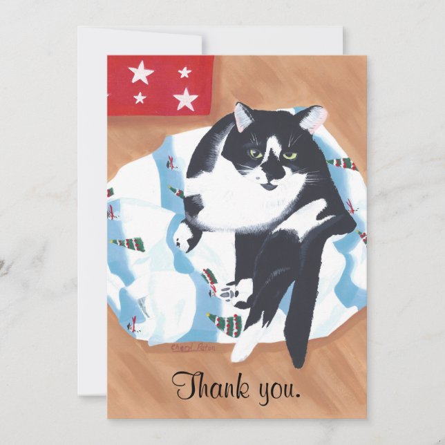 Thank you Cat Present Christmas Cards (Front)