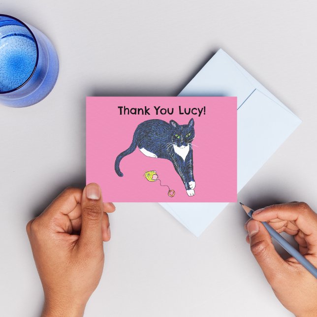 Thank you cat with toy quirky thankyou thanks gift card (Creator Uploaded)