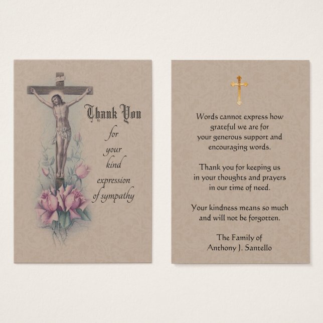 Thank You Catholic Crucifix Condolence Holy Cards (Front & Back)