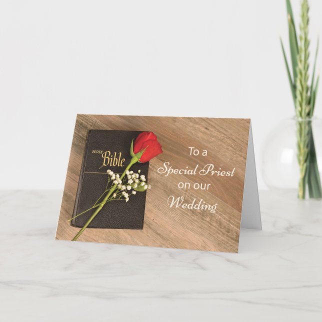 Thank You Catholic Priest for Wedding Bible & Rose Card (Front)