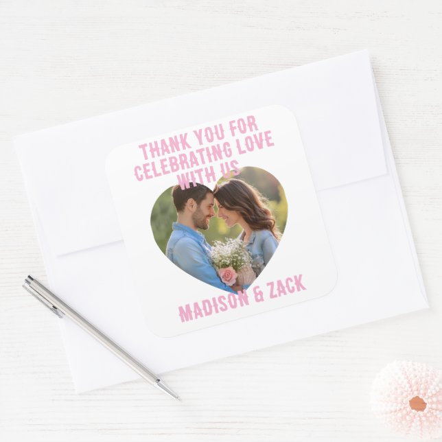 Thank You Celebrating Love PHOTO  Square Sticker (Envelope)