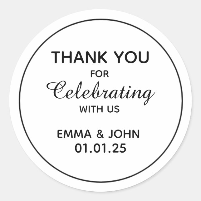 Thank you, celebrating with us, Wedding Gifts Classic Round Sticker (Front)