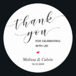 Thank you, celebrating with us, wedding rehearsal classic round sticker<br><div class="desc">Thank you for celebrating with us stickers. It is a perfect sticker to used in your wedding or other celebration,  e.g.,  Birthday party,  Anniversary celebration,  Baby shower,  wedding rehearsal,  gifts for guests,  favour stickers,  and others.</div>