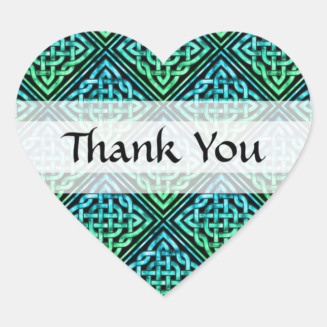 Thank You Celtic Knot - Blue Green Heart Sticker (Front)