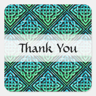 Thank You Celtic Knot - Diamond Blue Green Square Sticker