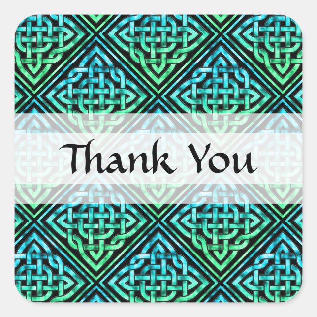 Thank You Celtic Knot - Diamond Blue Green Square Sticker (Front)
