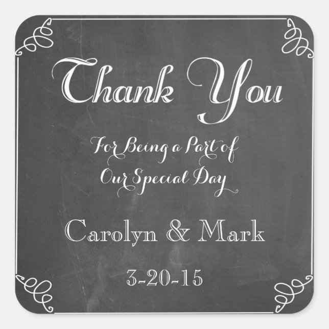 Thank You, Chalkboard Vintage Wedding Favour Label (Front)