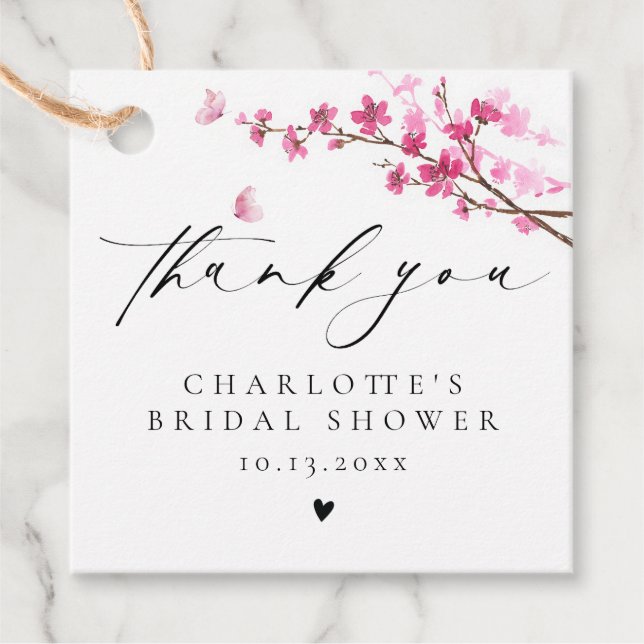 Thank You Cherry Blossom Pink Butterfly Favour Tags (Front)
