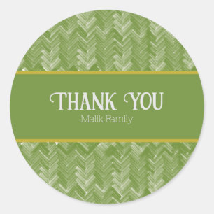 Thank You Chevron Pattern Forest Green Personalise Classic Round Sticker