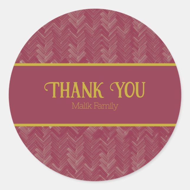 Thank You Chevron Pattern Luxurious Red Custom Classic Round Sticker (Front)