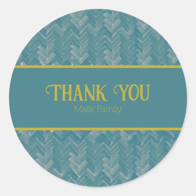 Thank You Chevron Pattern Turquoise Personalise Classic Round Sticker (Front)