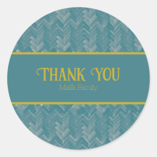 Thank You Chevron Pattern Turquoise Personalise Classic Round Sticker